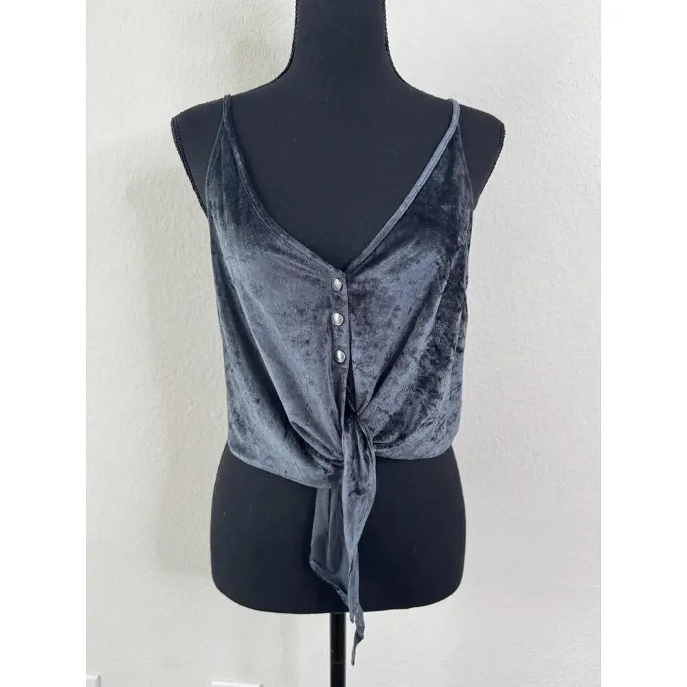 Free People Tie For You Velvet Cami Top Festival Sz‎ XS Boho Y2K